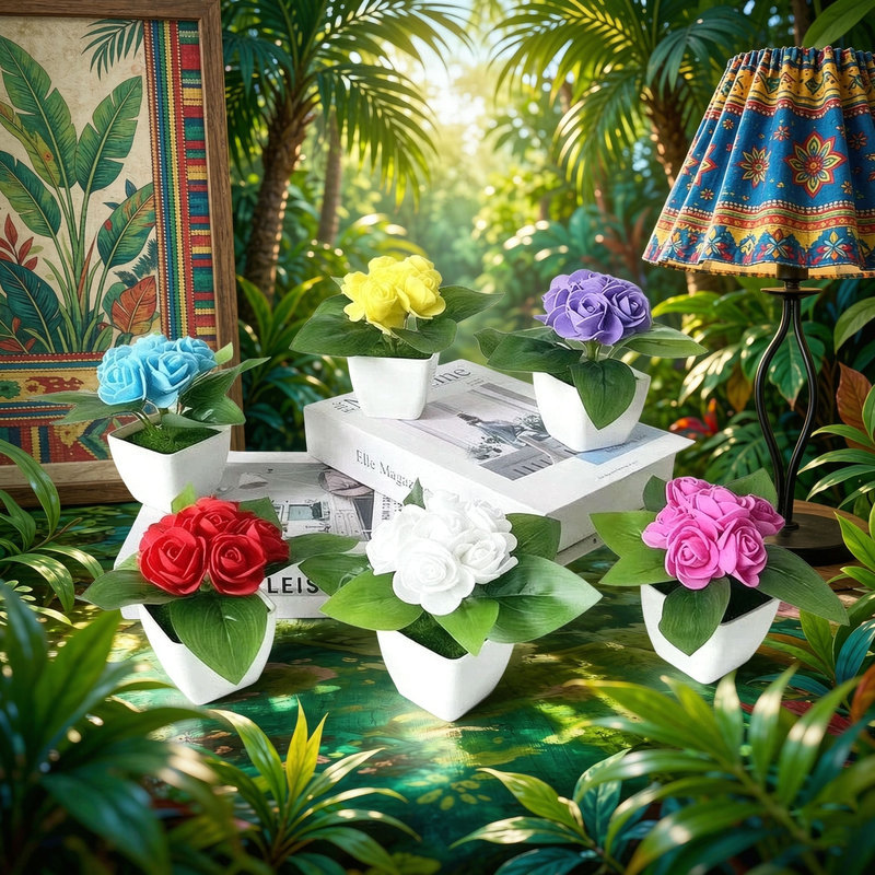 Bonsai Garden Shop - 4개 인조 장미 6송이 시뮬레이션 소형