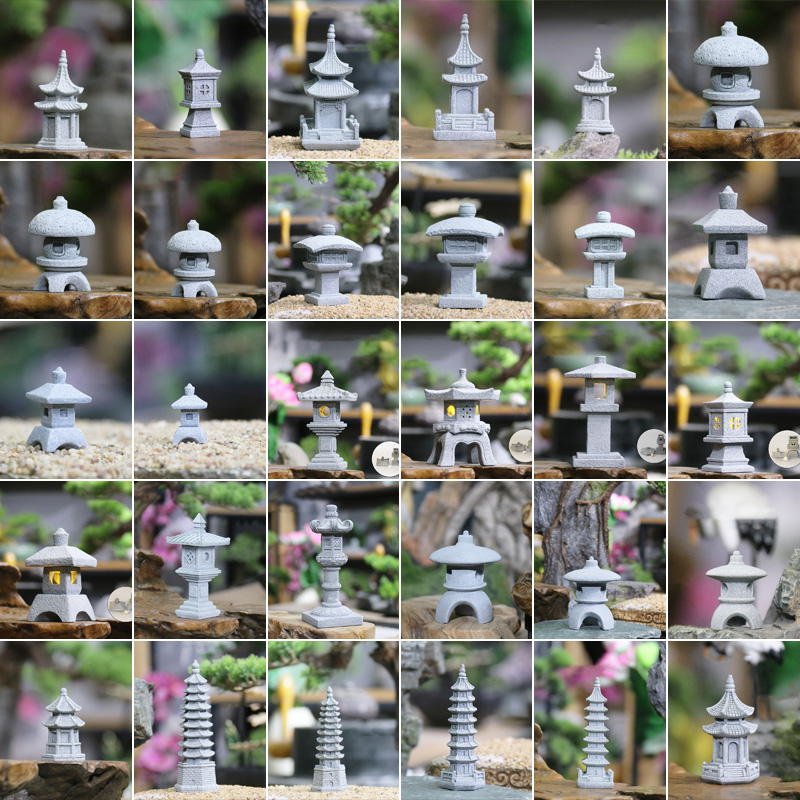 Japan Bonsai Garden - 빈티지 젠 미니어처 모래석 타워 파빌리온